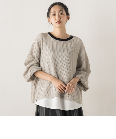 メッシュ柄レイヤードニット≪手洗い可能≫