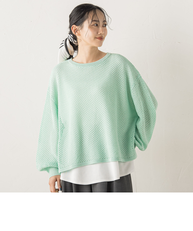 メッシュ柄レイヤードニット≪手洗い可能≫