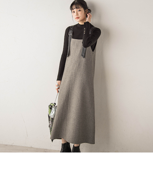 ミックスツイード×レザーライクジャンスカ≪洗濯機で洗える≫