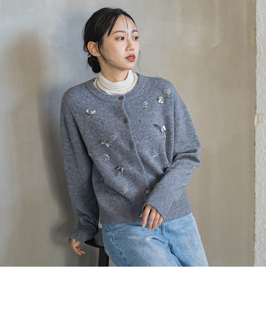 ビジュー刺繍カーディガン≪手洗い可能≫