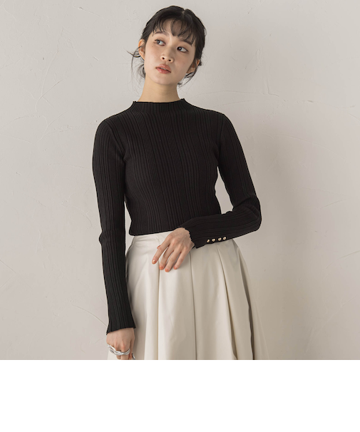 袖ボタンランダムリブニット≪手洗い可能≫