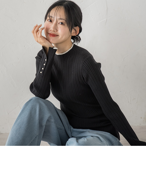 【新色追加】袖ボタンランダムリブニット≪手洗い可能≫