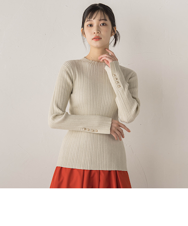 袖ボタンランダムリブニット≪手洗い可能≫