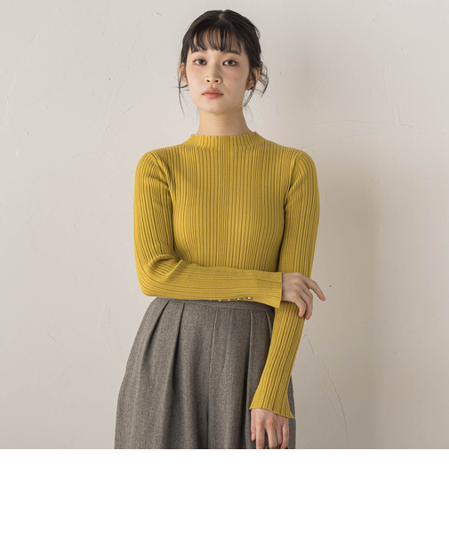 袖ボタンランダムリブニット≪手洗い可能≫