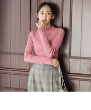 袖ボタンランダムリブニット≪手洗い可能≫