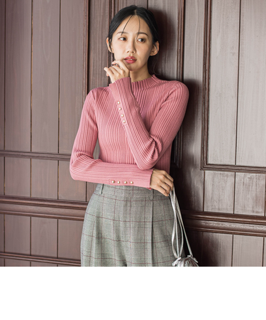 袖ボタンランダムリブニット≪手洗い可能≫