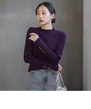 袖ボタンランダムリブニット≪手洗い可能≫