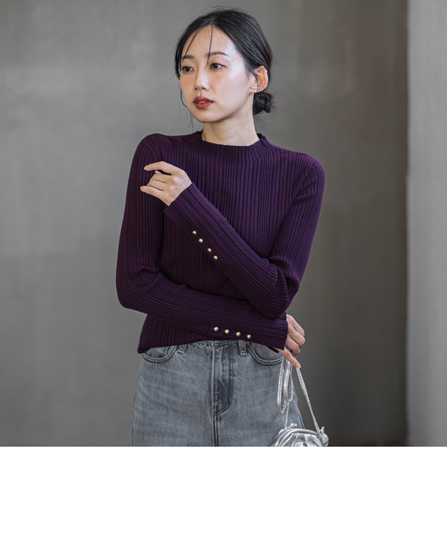 袖ボタンランダムリブニット≪手洗い可能≫