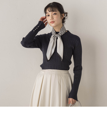 袖ボタンランダムリブニット≪手洗い可能≫