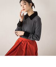 ベロア襟付きニット≪手洗い可能≫