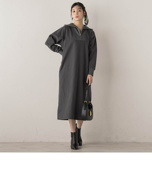 【WEB限定】圧縮起毛ステンニットワンピース≪手洗い可能≫