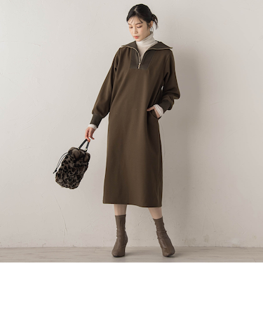 【WEB限定】圧縮起毛ステンニットワンピース≪手洗い可能≫