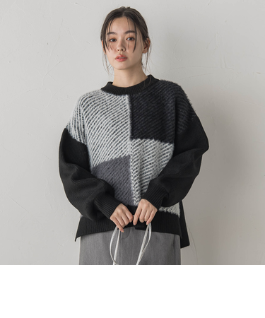 シャギージャガード切替えニット≪手洗い可能≫
