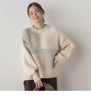 シャギージャガード切替えニット≪手洗い可能≫