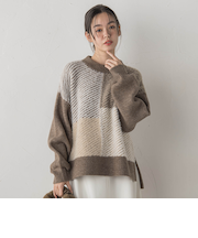 シャギージャガード切替えニット≪手洗い可能≫