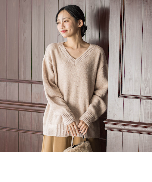 スパンコールVネックニット≪手洗い可能≫