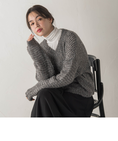【WEB限定】モヘヤラメVネックショートプルオーバー≪手洗い可能≫