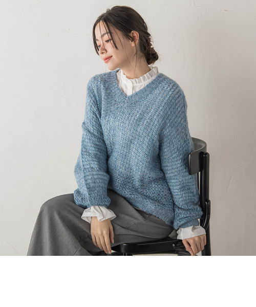 WEB限定】モヘヤラメVネックショートプルオーバー≪手洗い可能