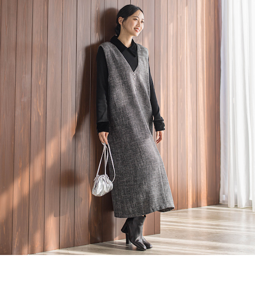 ツィードVネックジャンスカワンピース