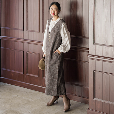 ツィードVネックジャンスカワンピース