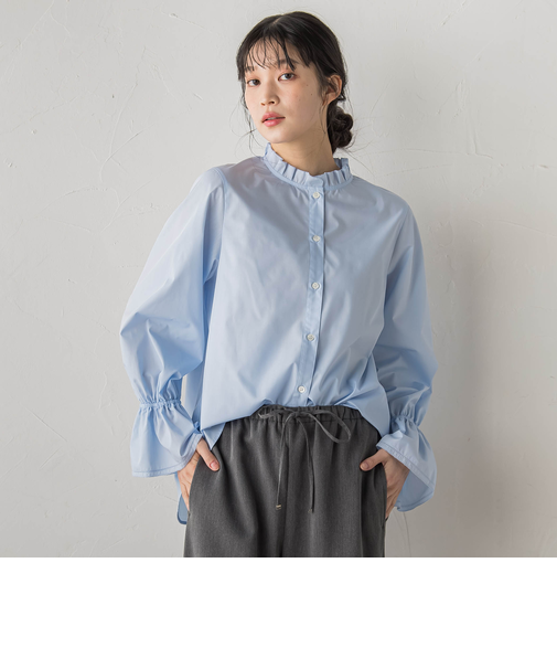 襟フリルブラウス≪洗濯機で洗える≫