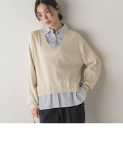 【WEB限定】Vネックブラウス切替えプルオーバー≪手洗い可能≫