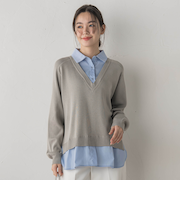 【WEB限定】Vネックブラウス切替えプルオーバー≪手洗い可能≫