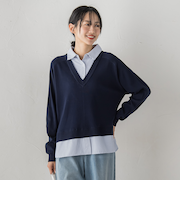 【WEB限定】Vネックブラウス切替えプルオーバー≪手洗い可能≫