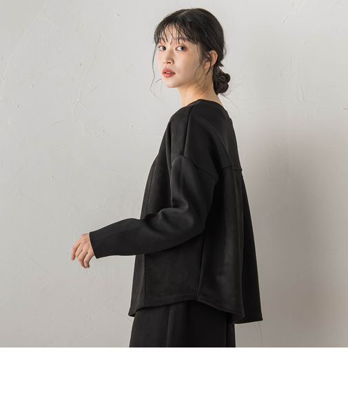 スエード×リブ変形切替えプルオーバー≪手洗い可能≫