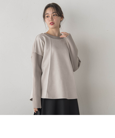 スエード×リブ変形切替えプルオーバー≪手洗い可能≫