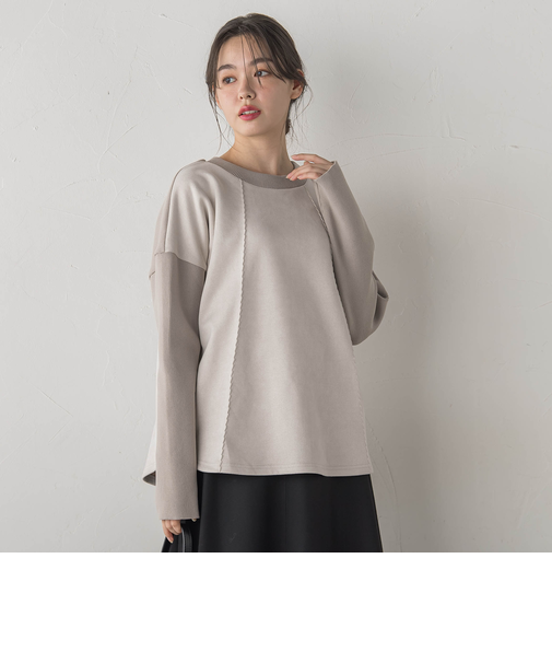 スエード×リブ変形切替えプルオーバー≪手洗い可能≫