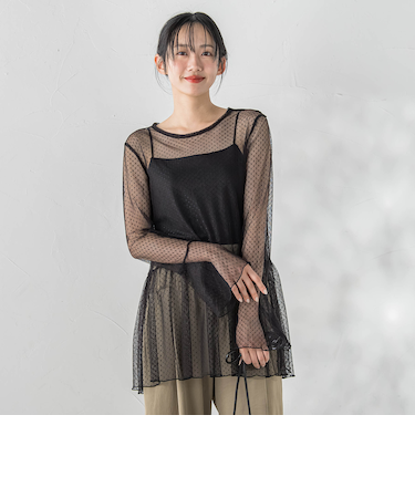 チュールドットチュニックプルオーバー≪洗濯機で洗える≫