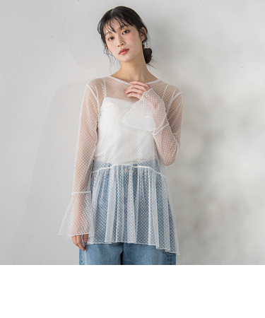 チュールドットチュニックプルオーバー≪洗濯機で洗える≫