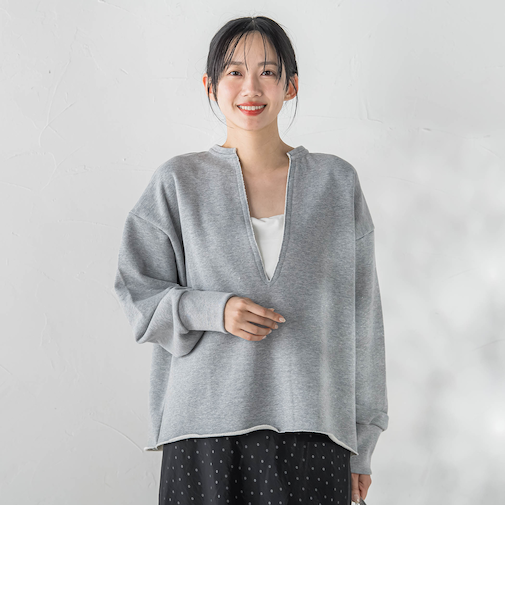 裏毛Vネックカットソー≪手洗い可能≫