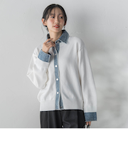 デニムドッキングニットカーディガン≪手洗い可能≫