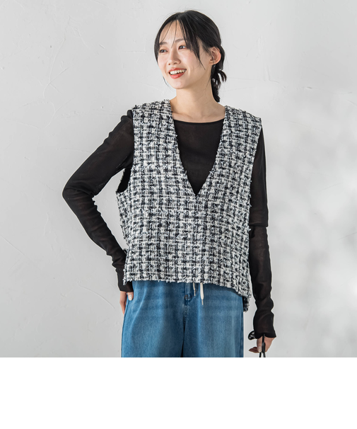 ミックスツィードベスト≪洗濯機で洗える≫
