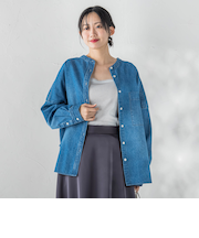 バンドカラーデニムシャツ≪洗濯機で洗える≫