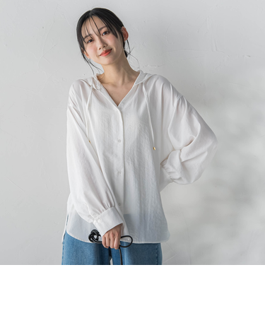 ナチュラルエアータンブラーフード付きブラウス
