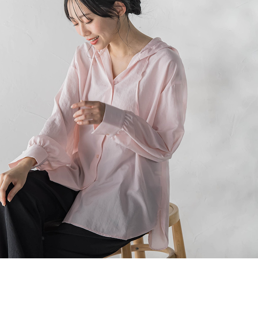 ナチュラルエアータンブラーフード付きブラウス