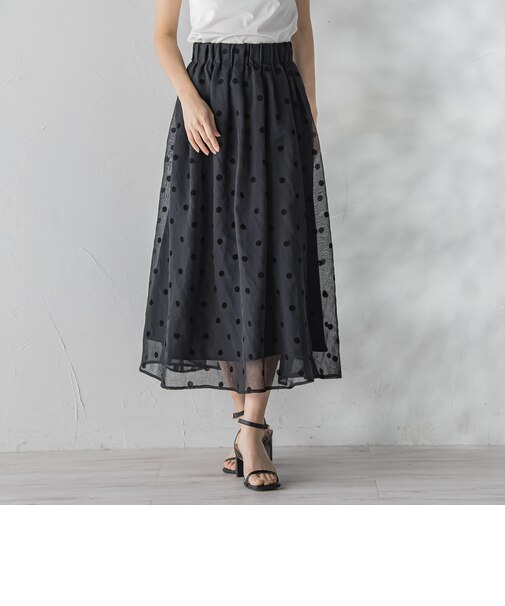 【WEB限定】麻調シアーフロッキードットスカート