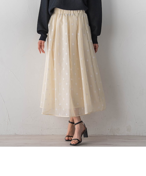 【WEB限定】麻調シアーフロッキードットスカート