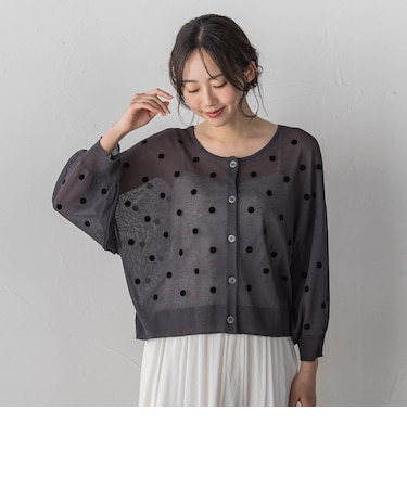 フロッキードットシアーニットカーディガン