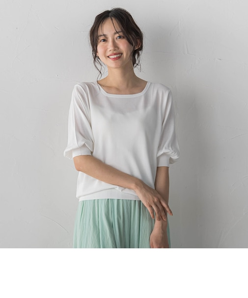 スクエアネックパフスリーブニット