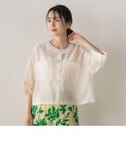 【WEB限定】シアーサテンバンドカラーブラウス