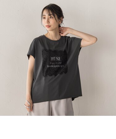 レースたたき付けプリントTシャツ