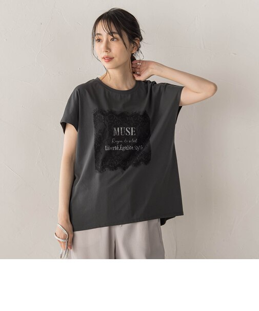 レースたたき付けプリントTシャツ
