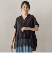 【WEB限定】キーネックレース切替ブラウス