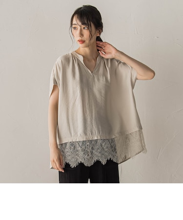 【WEB限定】キーネックレース切替ブラウス