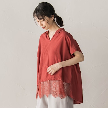 【WEB限定】キーネックレース切替ブラウス