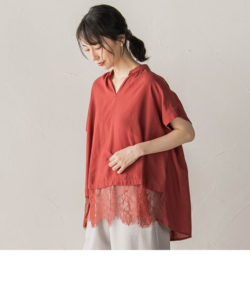 【WEB限定】キーネックレース切替ブラウス